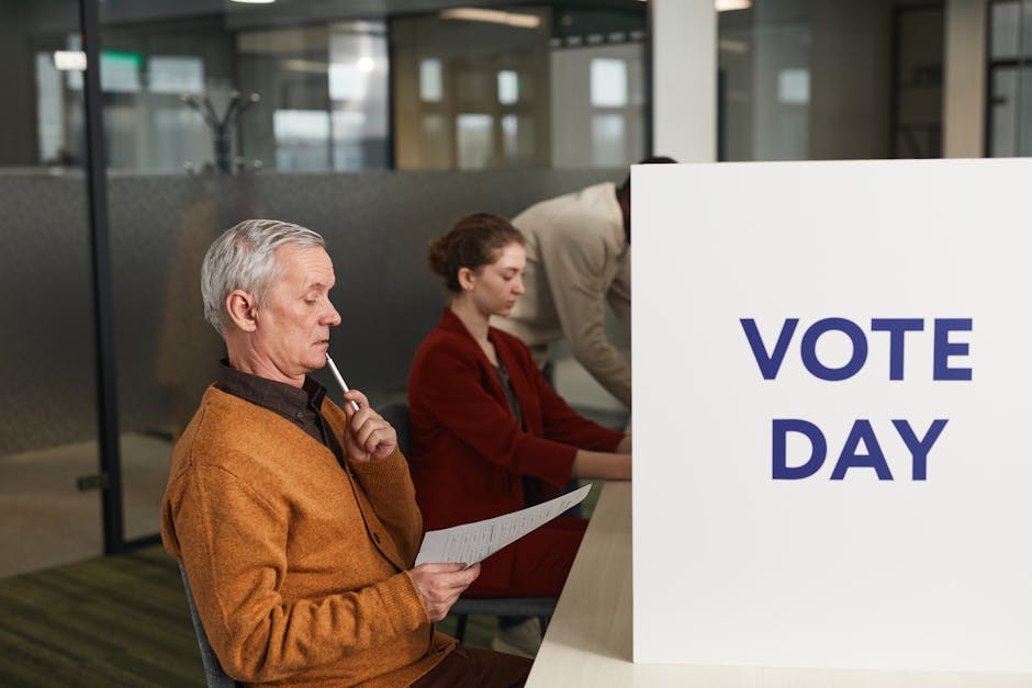 Australian election prediction markets: people voting at polling station.