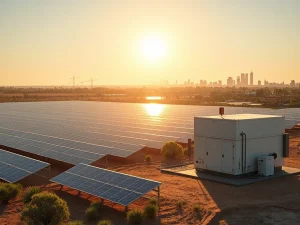Australia's largest solar-battery hybrid project funding secured. Investment in renewable energy.